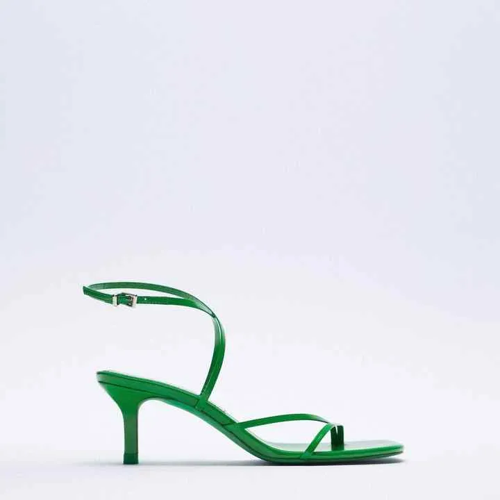 صنادل نسائية بكعب عالٍ برأس مربع - Women's Square Toe High Heel Sandals -