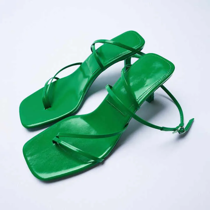 صنادل نسائية بكعب عالٍ برأس مربع - Women's Square Toe High Heel Sandals -