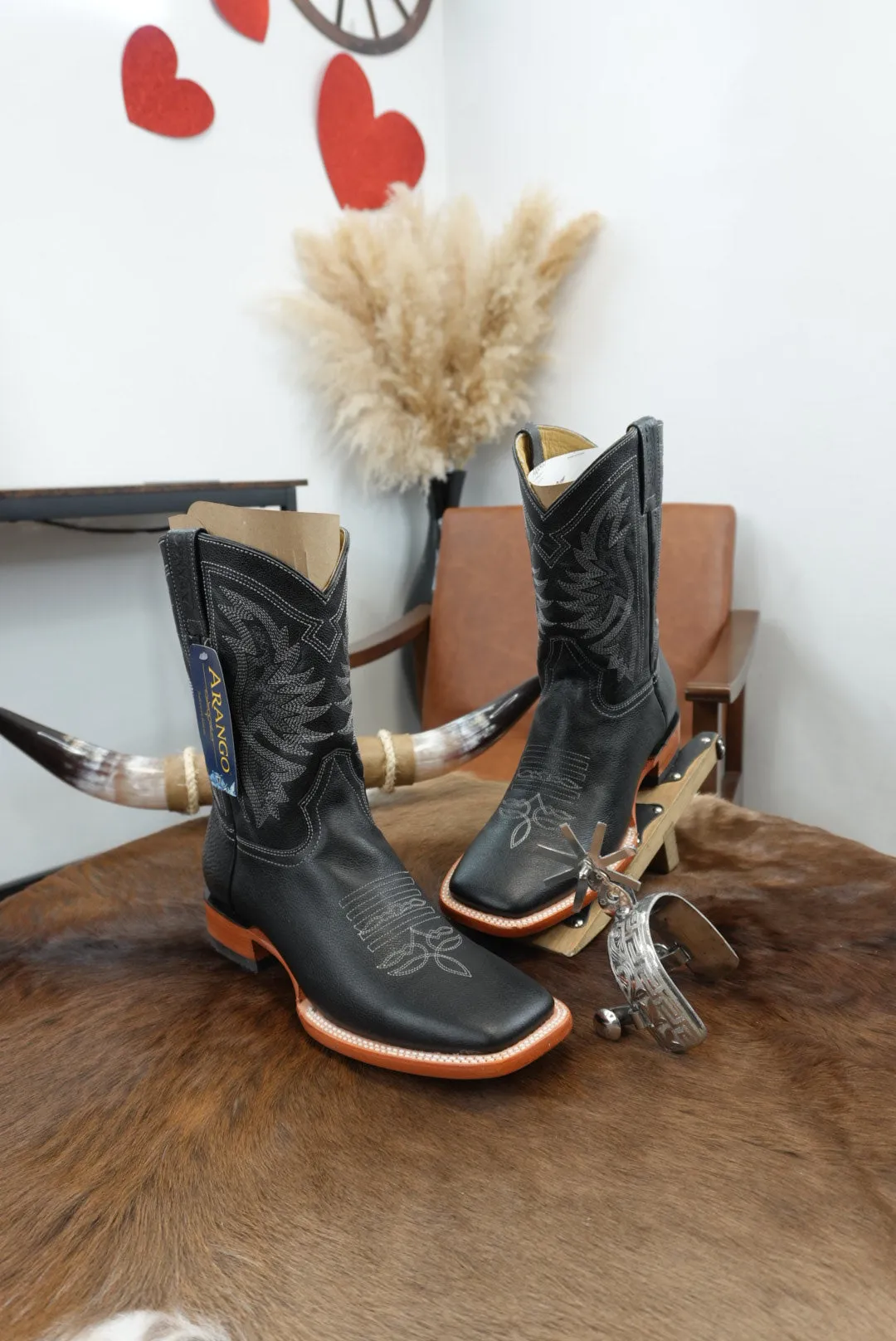 Arango Negro/Negro With Stiching Renegado Square Toe Boot- 4891