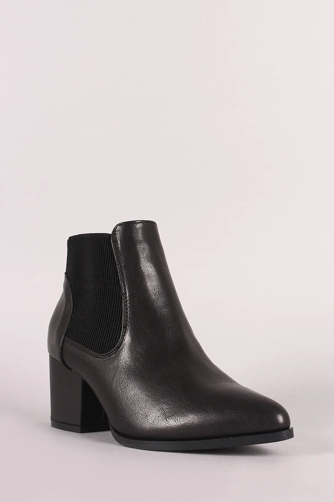 Bamboo Pointy Toe Elastic Gore Chunky Heeled Booties