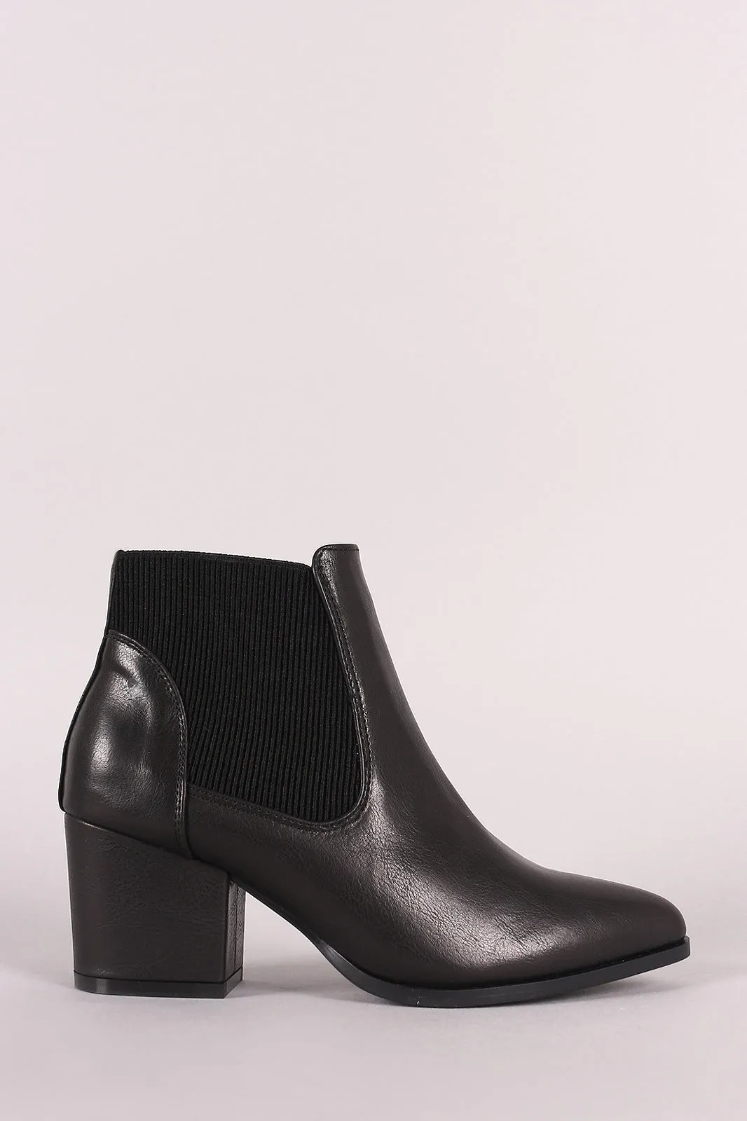 Bamboo Pointy Toe Elastic Gore Chunky Heeled Booties
