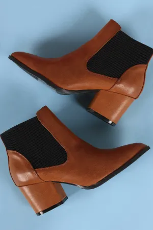Bamboo Pointy Toe Elastic Gore Chunky Heeled Booties
