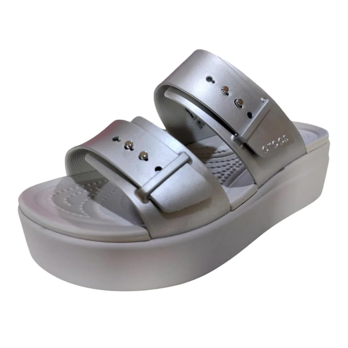 Crocs Women Brooklyn Buckle Metallic Silver Argent UK 4 (W6) (209719-040)