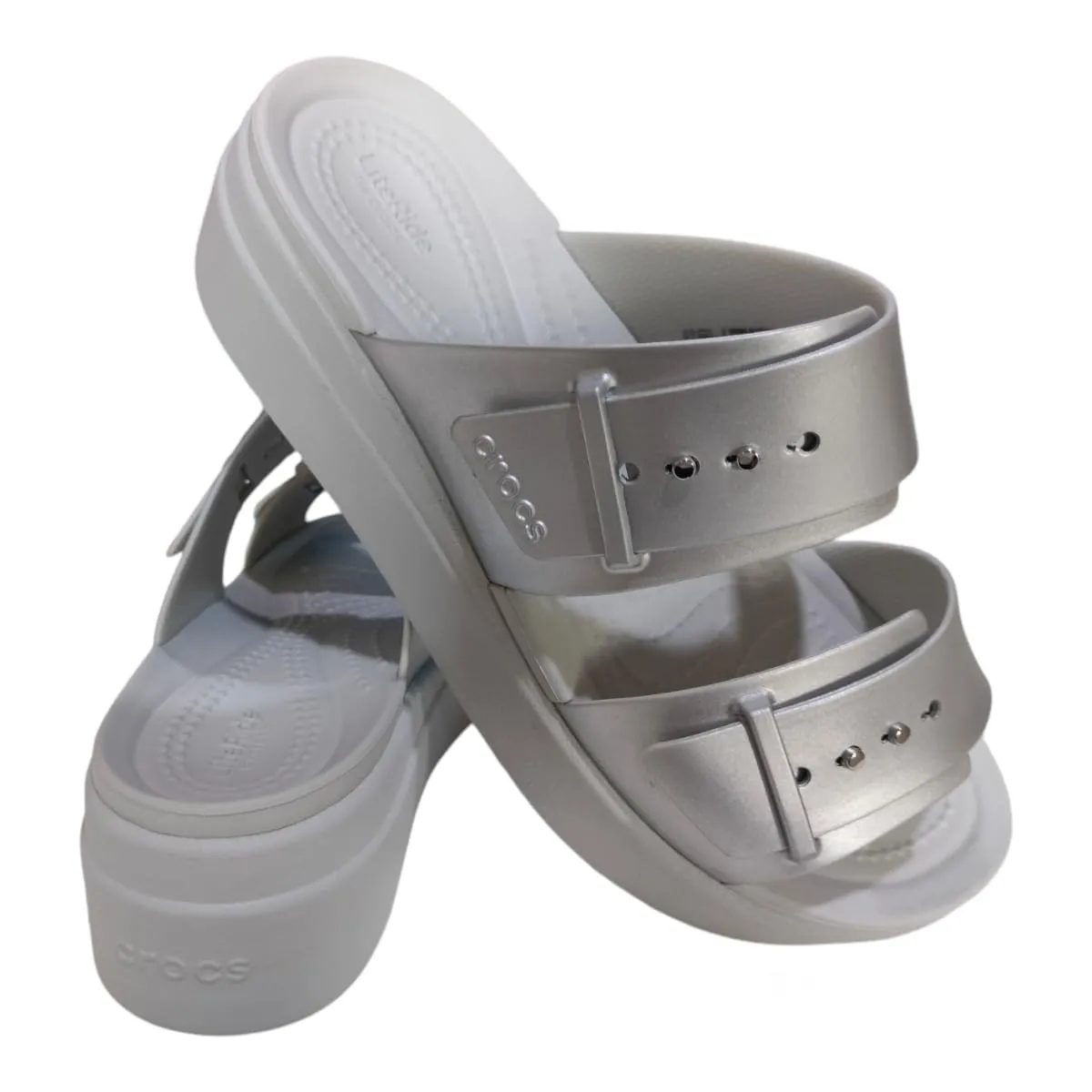 Crocs Women Brooklyn Buckle Metallic Silver Argent UK 4 (W6) (209719-040)