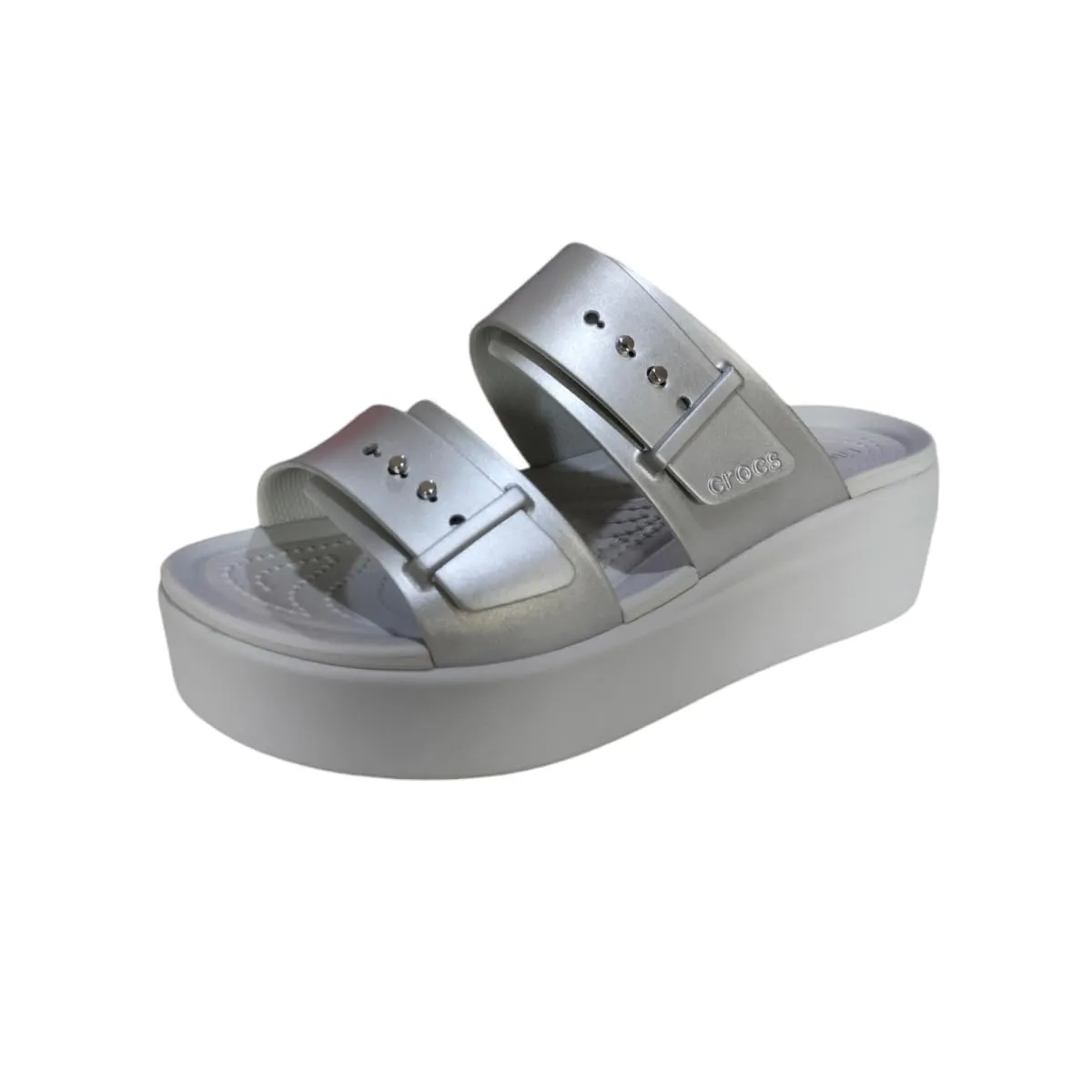 Crocs Women Brooklyn Buckle Metallic Silver Argent UK 4 (W6) (209719-040)
