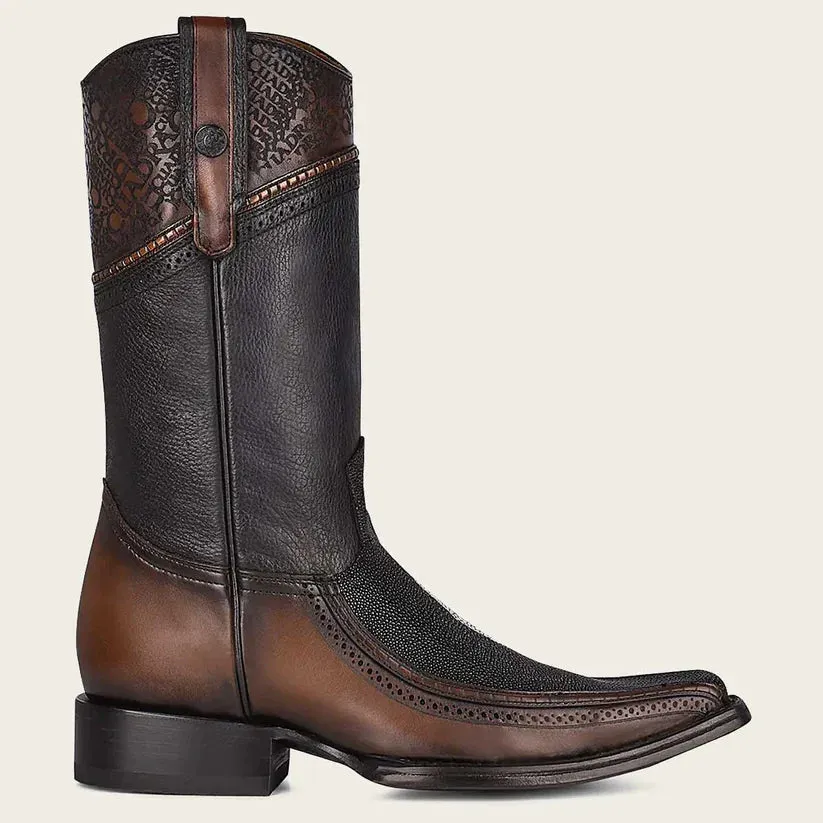 CUADRA Men's Black LeatherStingray Laser Narrow Square Toe CU628