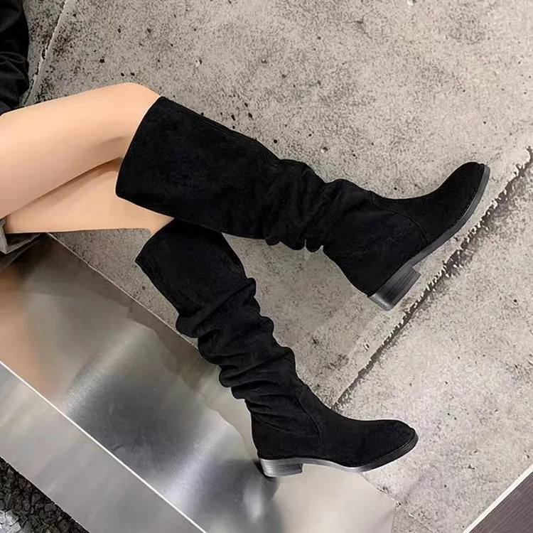 elveswallet Elegant Suede knee high tall black boots