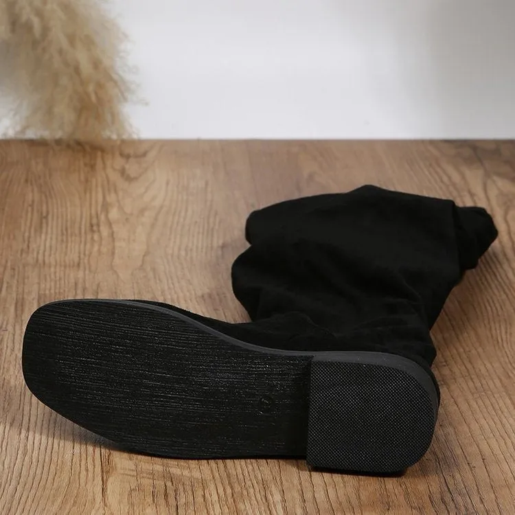 elveswallet Elegant Suede knee high tall black boots