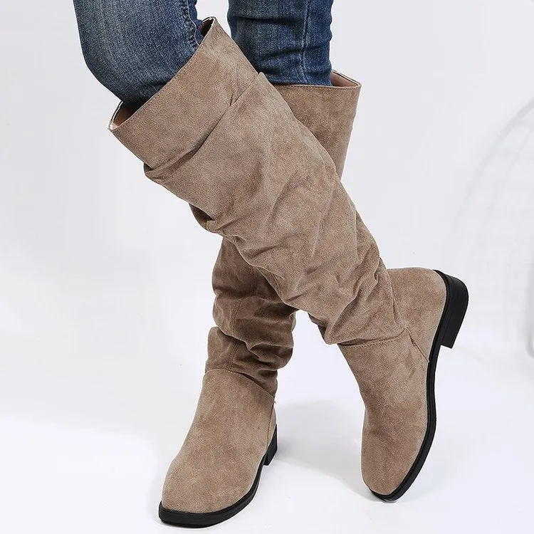 elveswallet Elegant Suede knee high tall black boots