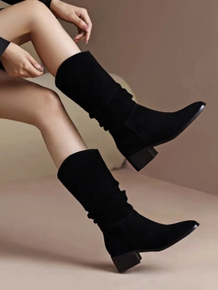elveswallet Elegant Suede knee high tall black boots