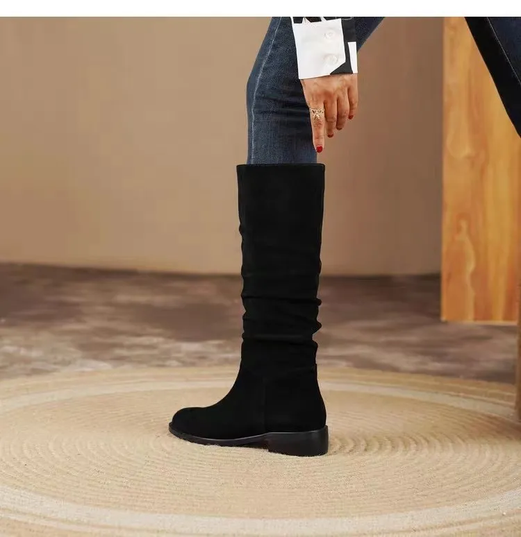 elveswallet Elegant Suede knee high tall black boots