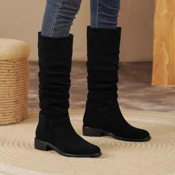 elveswallet Elegant Suede knee high tall black boots