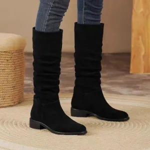 elveswallet Elegant Suede knee high tall black boots