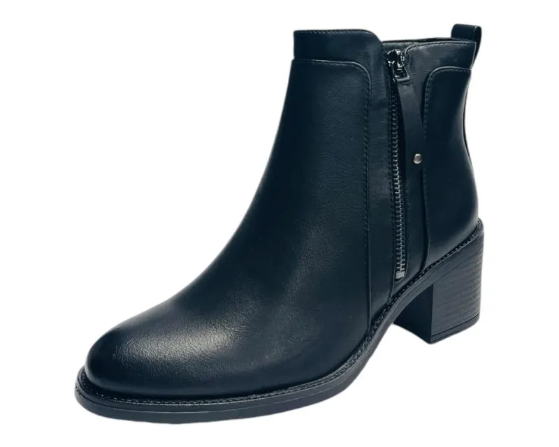 Faux Leather Block Heel Ankle Boots