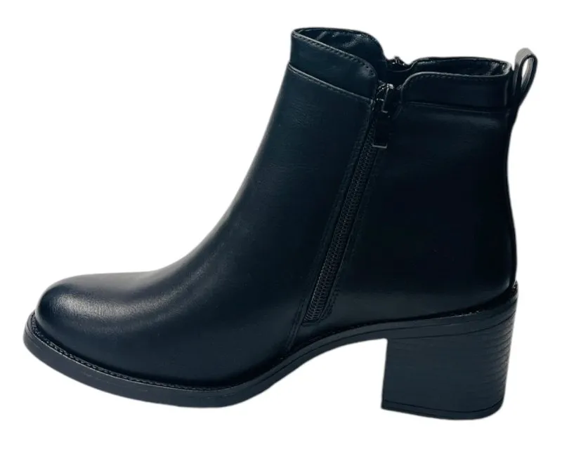 Faux Leather Block Heel Ankle Boots