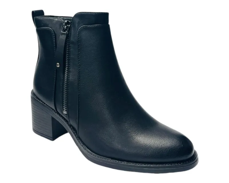 Faux Leather Block Heel Ankle Boots