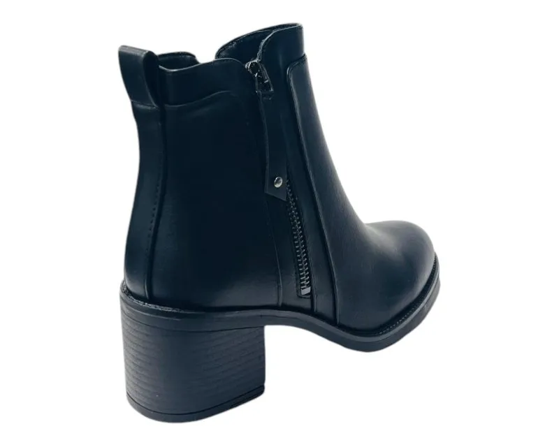 Faux Leather Block Heel Ankle Boots