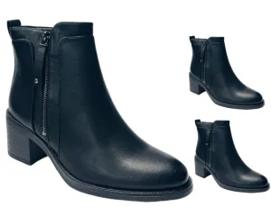 Faux Leather Block Heel Ankle Boots