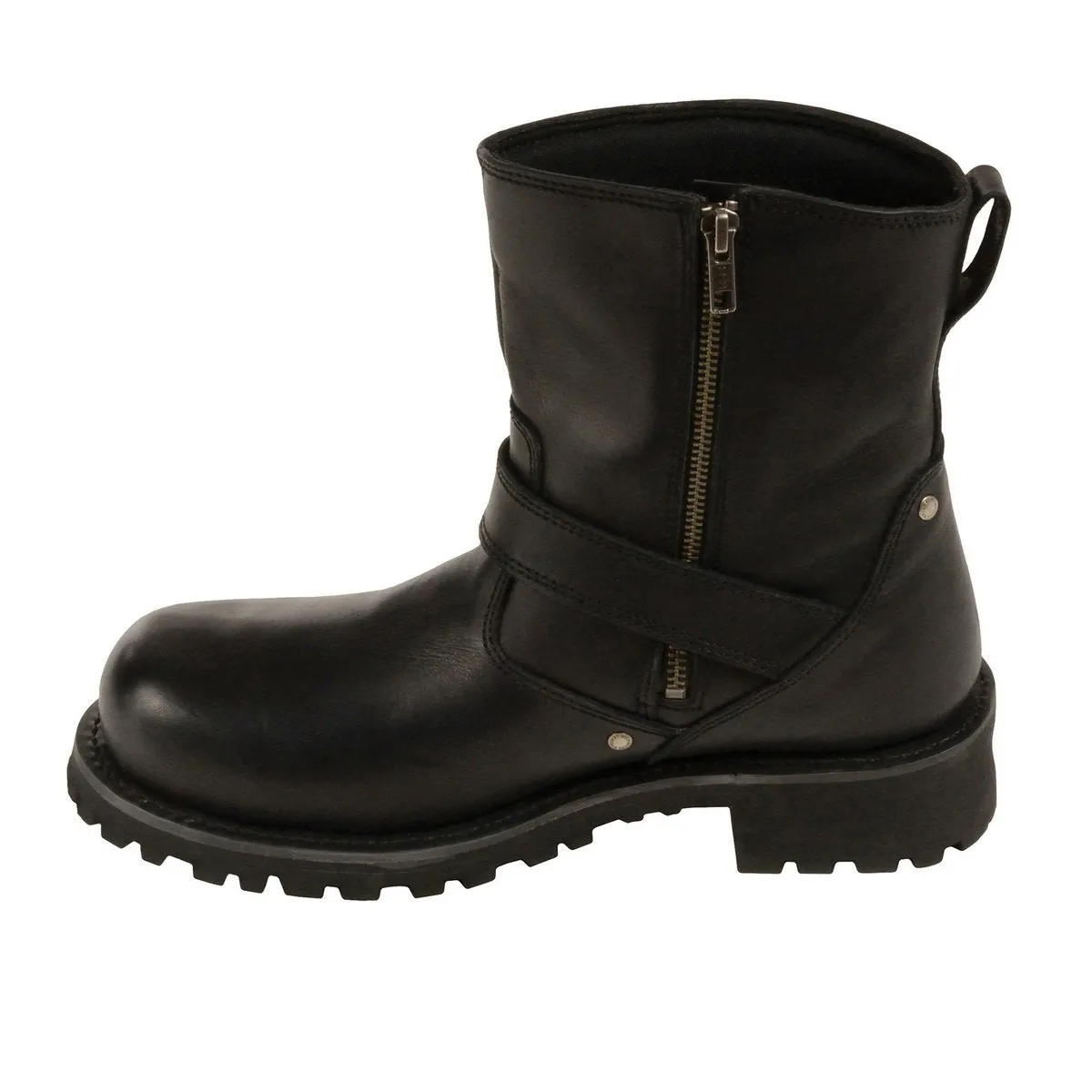Milwaukee Leather Men's Black Leather Wide Width 6-inch Classic Engineer Motorcycle Boots w/ Side Zipper MBM9040W