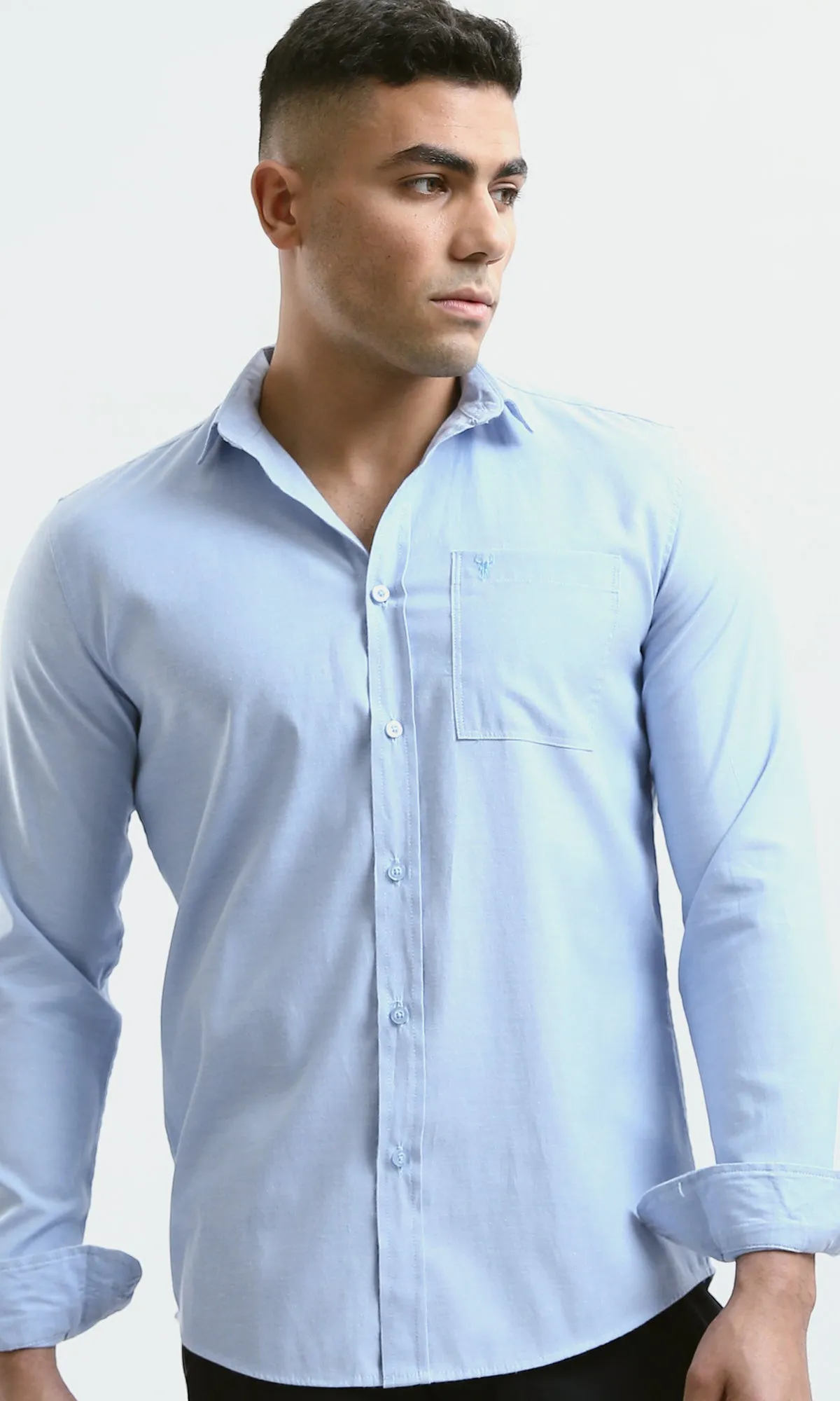 O180993 Solid Long Sleeves Light Blue Shirt