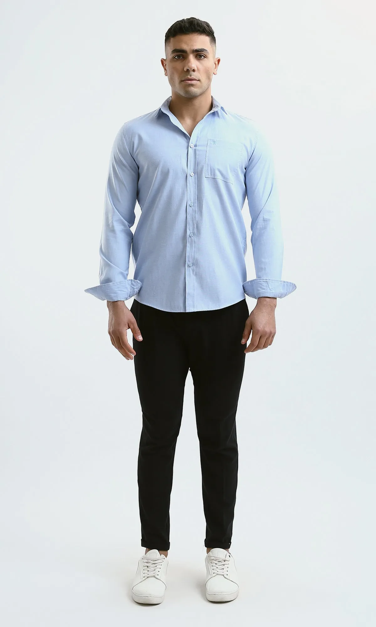 O180993 Solid Long Sleeves Light Blue Shirt
