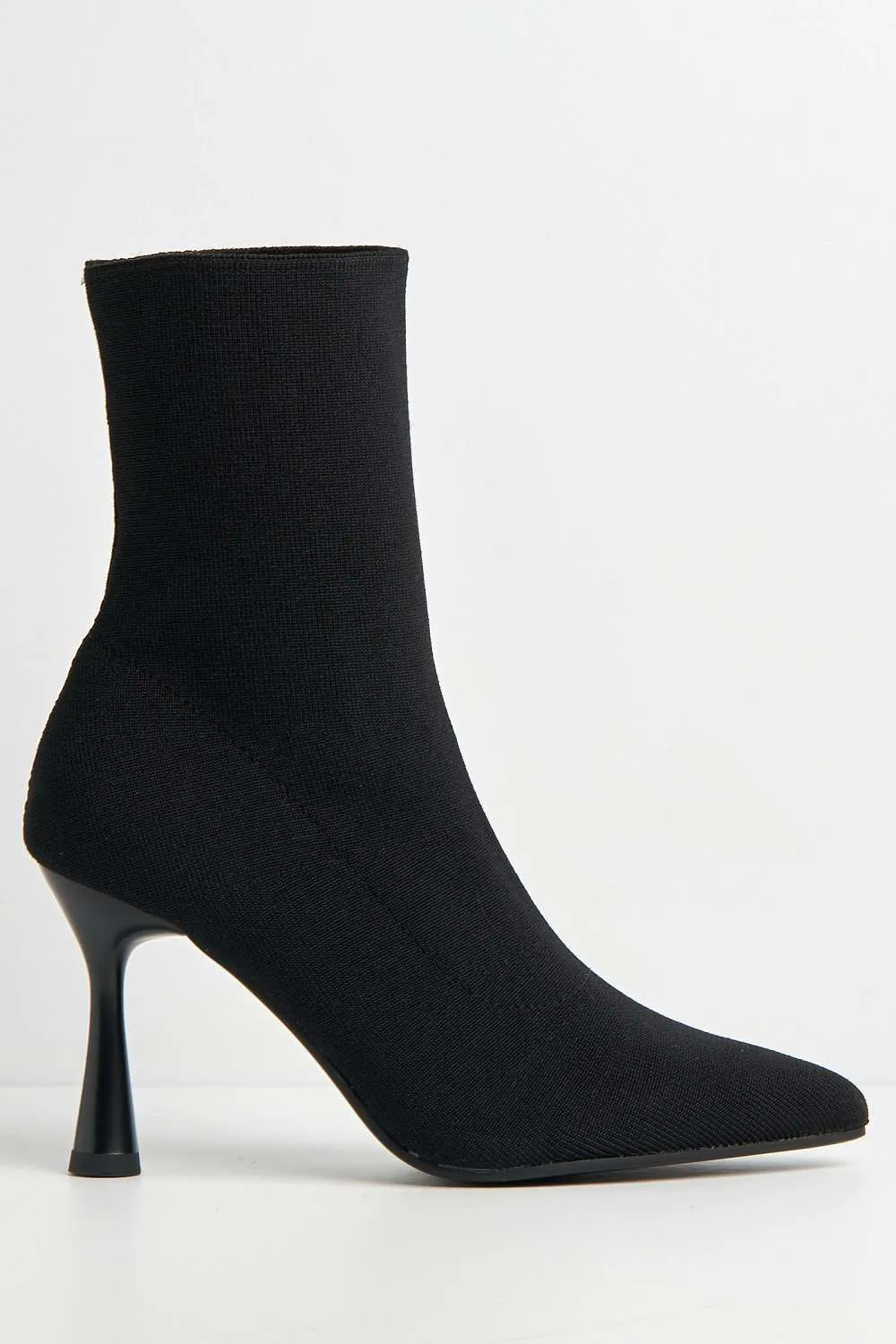 Runa Pointed Toe Heeled Sock Boots in Black