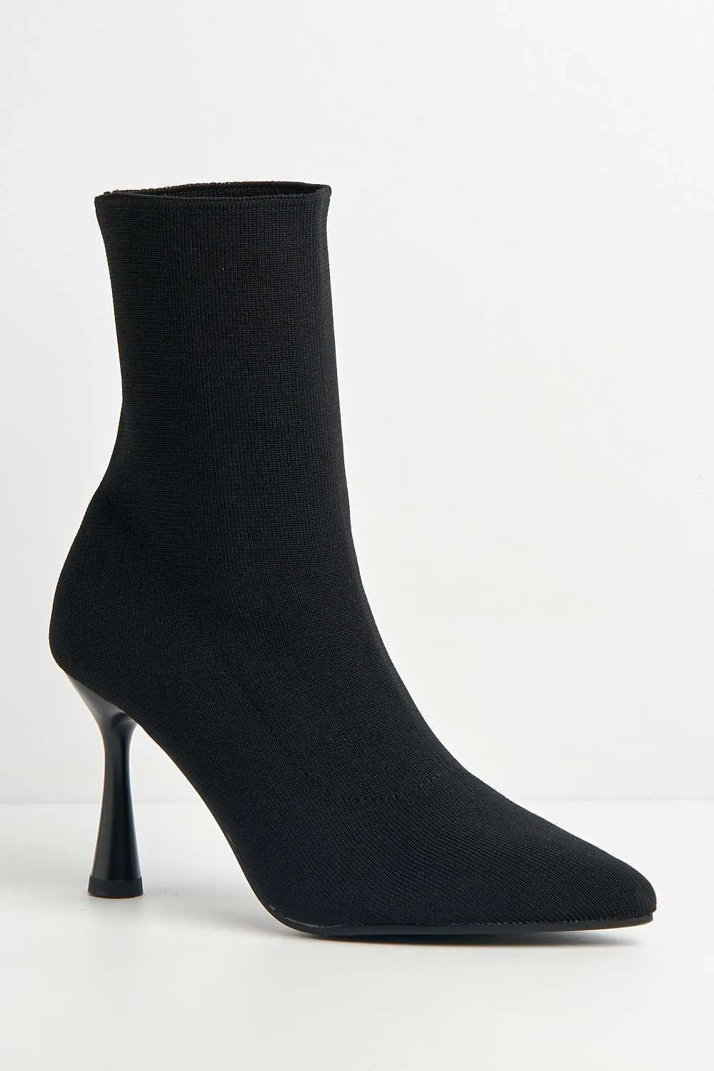 Runa Pointed Toe Heeled Sock Boots in Black