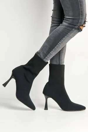 Runa Pointed Toe Heeled Sock Boots in Black