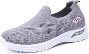 Slip On Orthopedic Sneakers for Women Breathable Mesh Woven Low Top Walking Shoes Wide Width Soft Sole Arch Support Shoe Comfy Work Walking Shoes Lightweight Tennis Sneaker