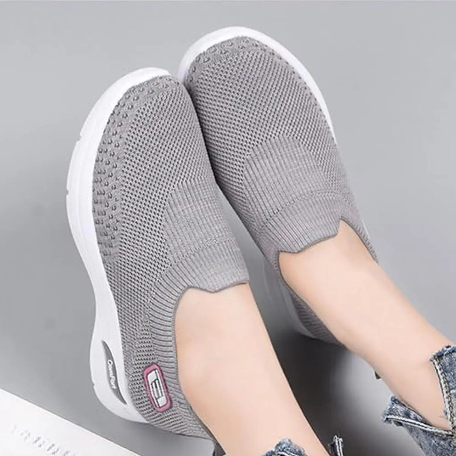 Slip On Orthopedic Sneakers for Women Breathable Mesh Woven Low Top Walking Shoes Wide Width Soft Sole Arch Support Shoe Comfy Work Walking Shoes Lightweight Tennis Sneaker