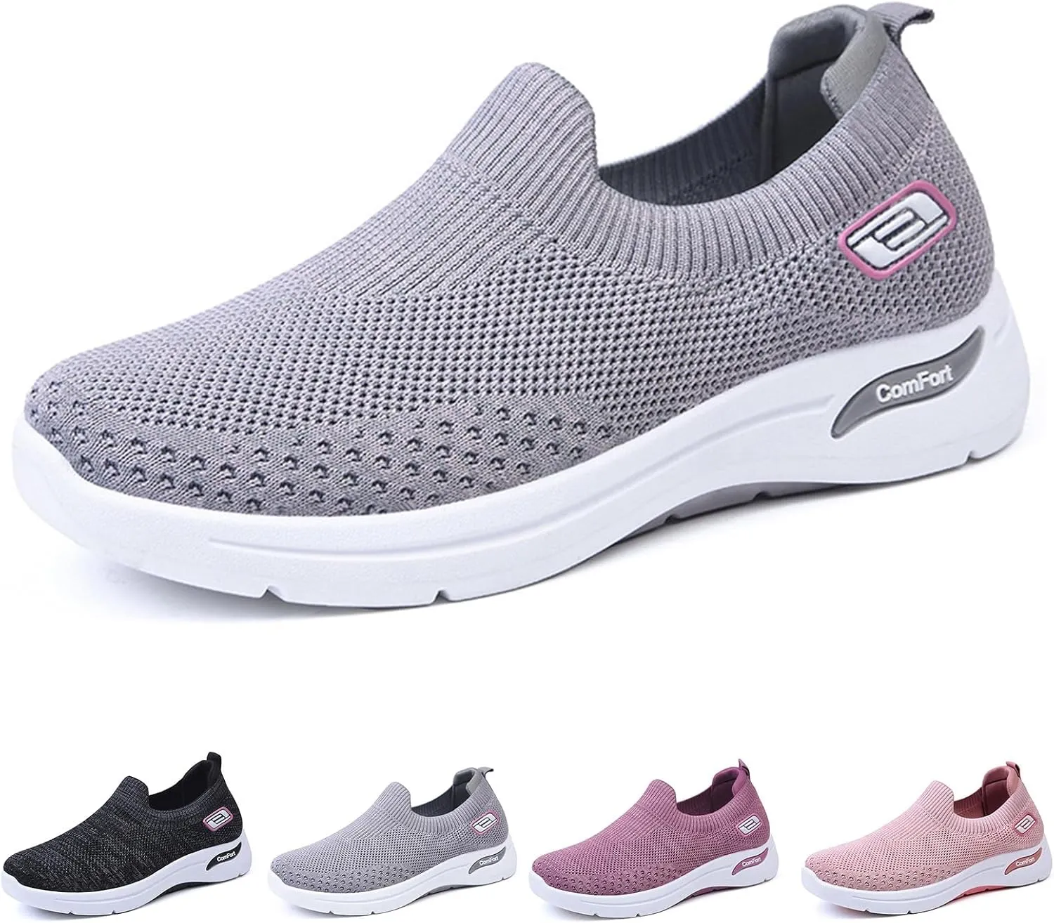 Slip On Orthopedic Sneakers for Women Breathable Mesh Woven Low Top Walking Shoes Wide Width Soft Sole Arch Support Shoe Comfy Work Walking Shoes Lightweight Tennis Sneaker