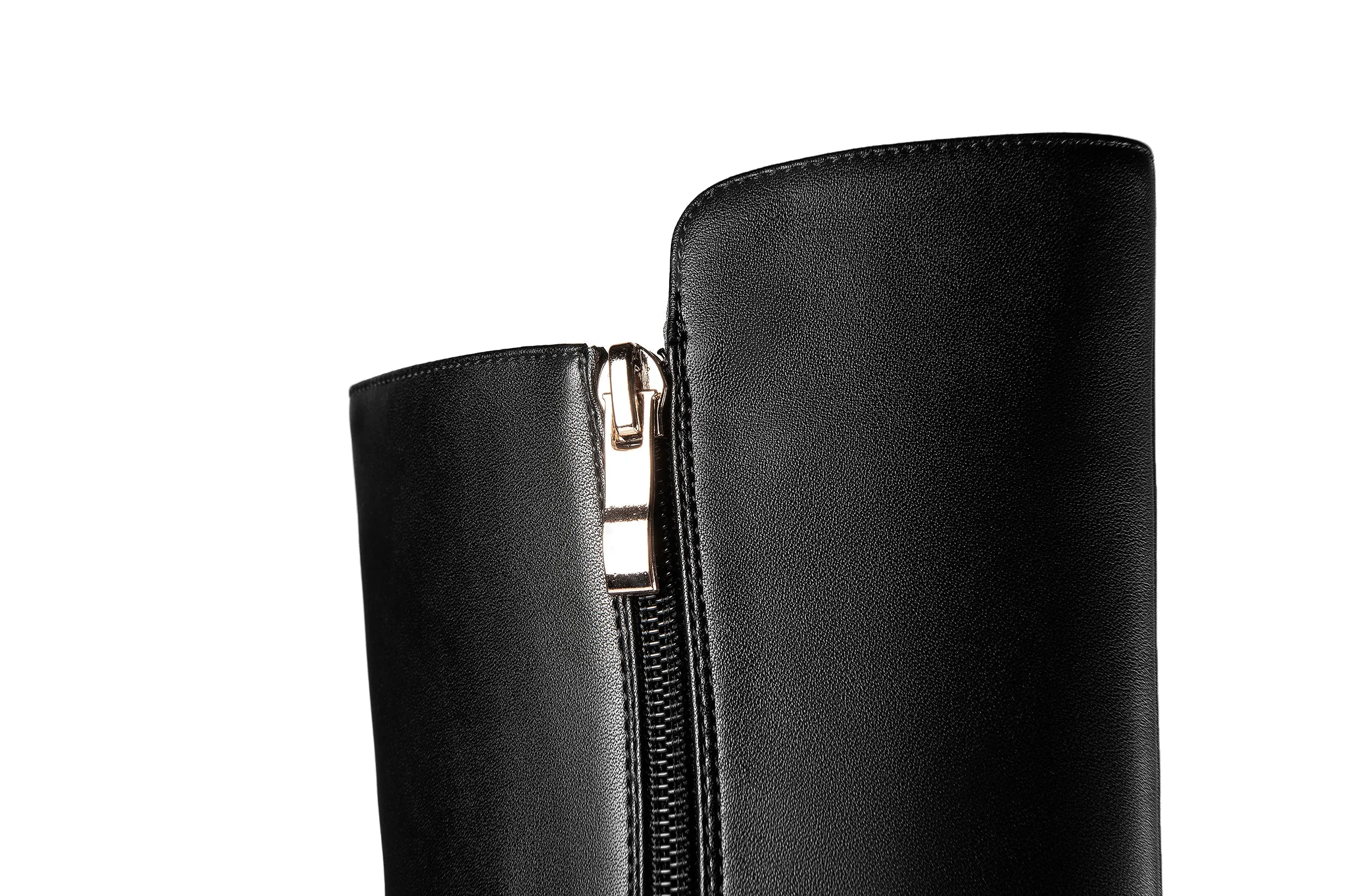TinaCus Handmade Women's Genuine Leather Mid Heel Side Zip Up Pointed Toe Stylish Knee High Boots
