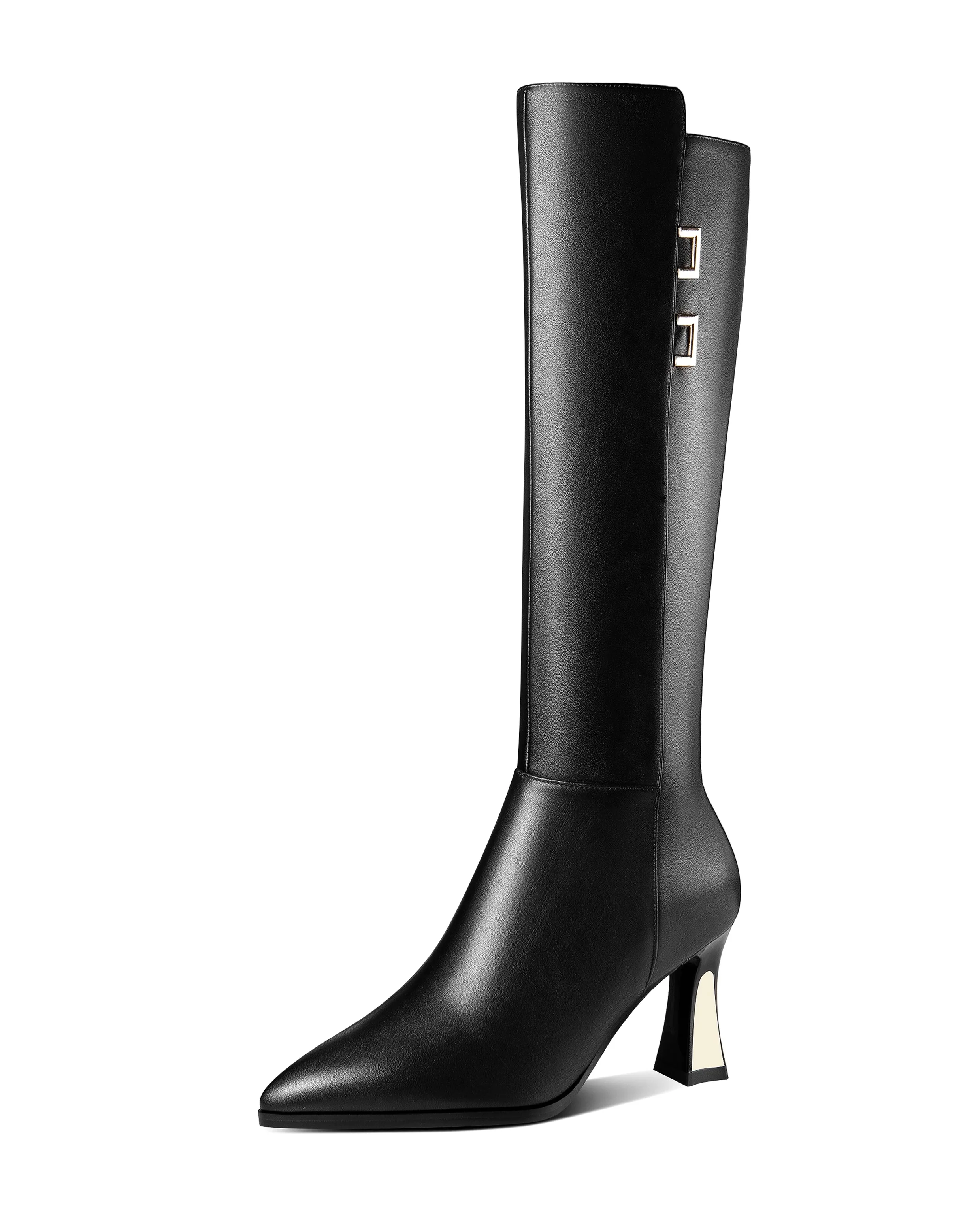 TinaCus Handmade Women's Genuine Leather Mid Heel Side Zip Up Pointed Toe Stylish Knee High Boots
