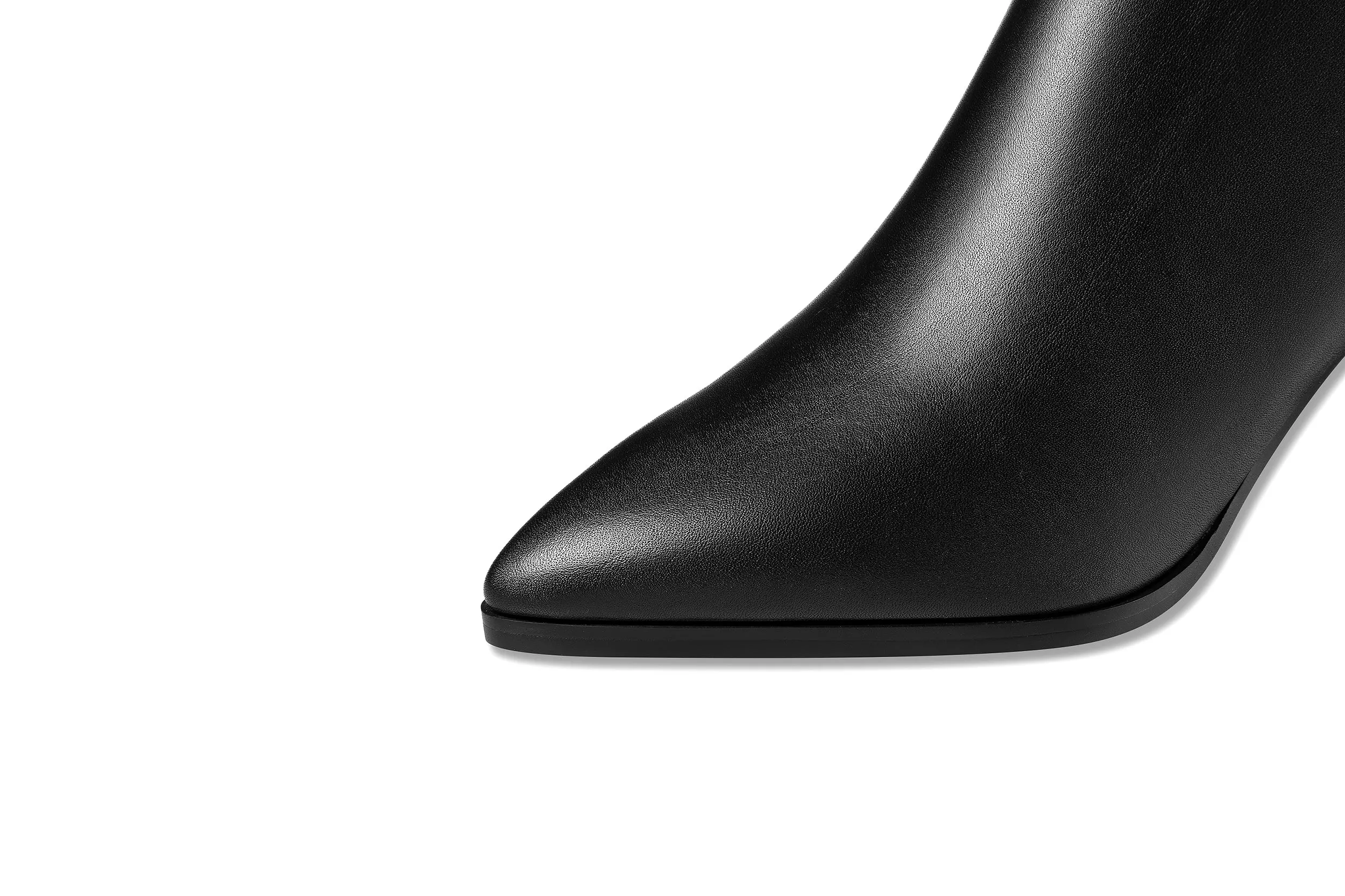 TinaCus Handmade Women's Genuine Leather Mid Heel Side Zip Up Pointed Toe Stylish Knee High Boots