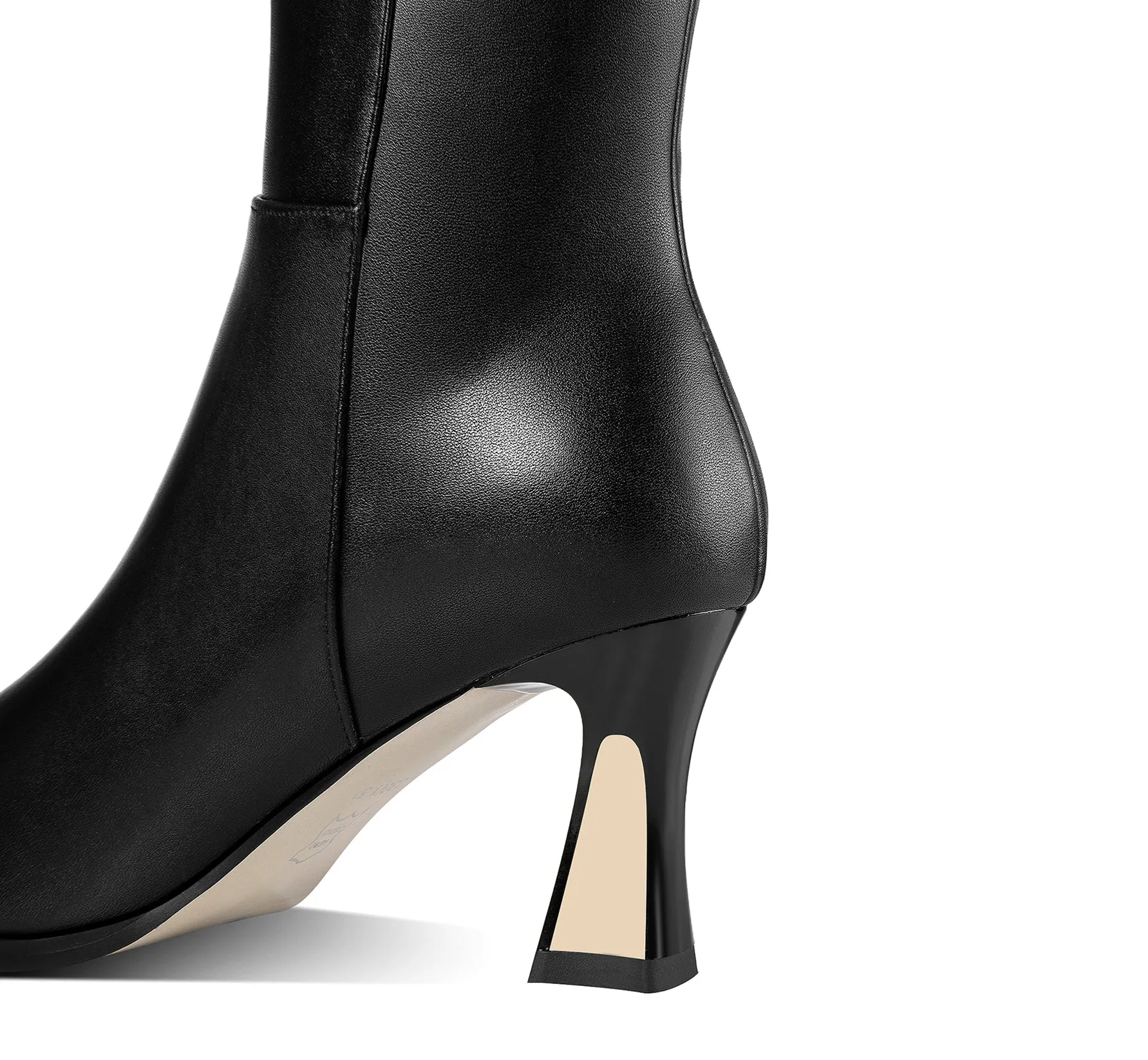 TinaCus Handmade Women's Genuine Leather Mid Heel Side Zip Up Pointed Toe Stylish Knee High Boots