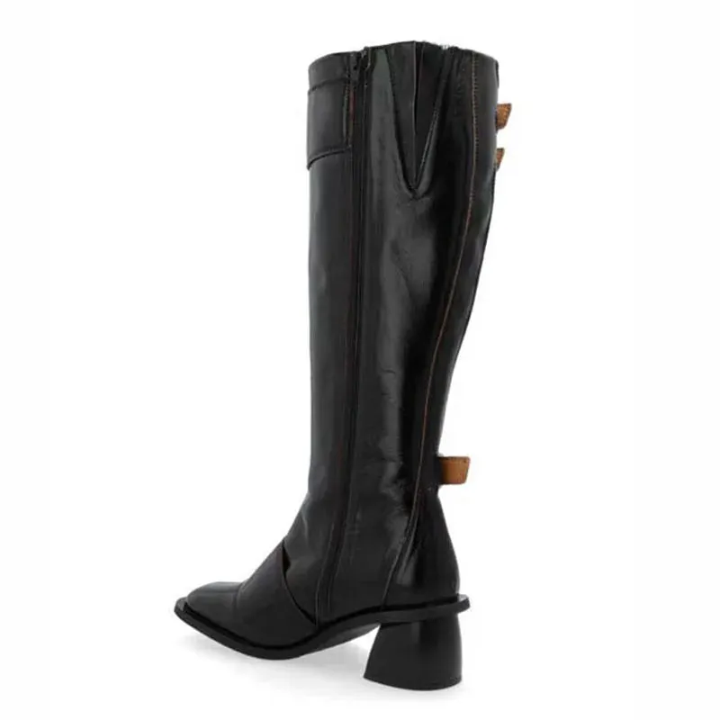 Trend4us Women's Glossy Buckle Strap Knee-High Boots