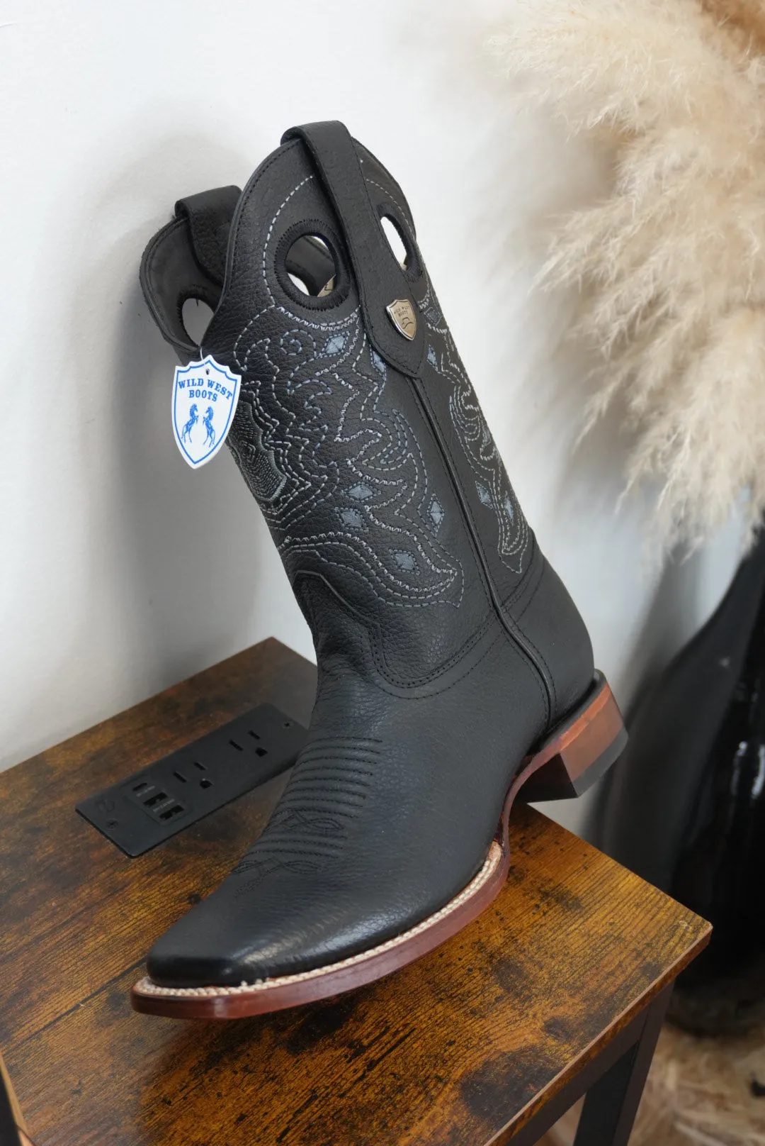 Wild West Grisly Black Leather Sole Square Toe Boot- 2705 (824)