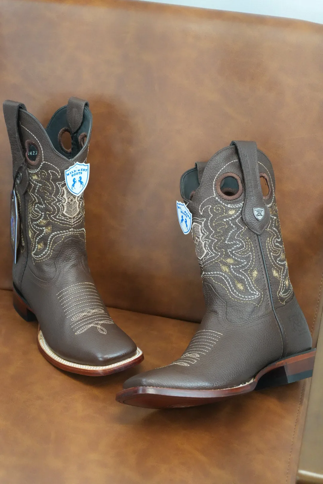 Wild West Grisly Brown Leather Sole Square Toe Boot- 2707 (824)