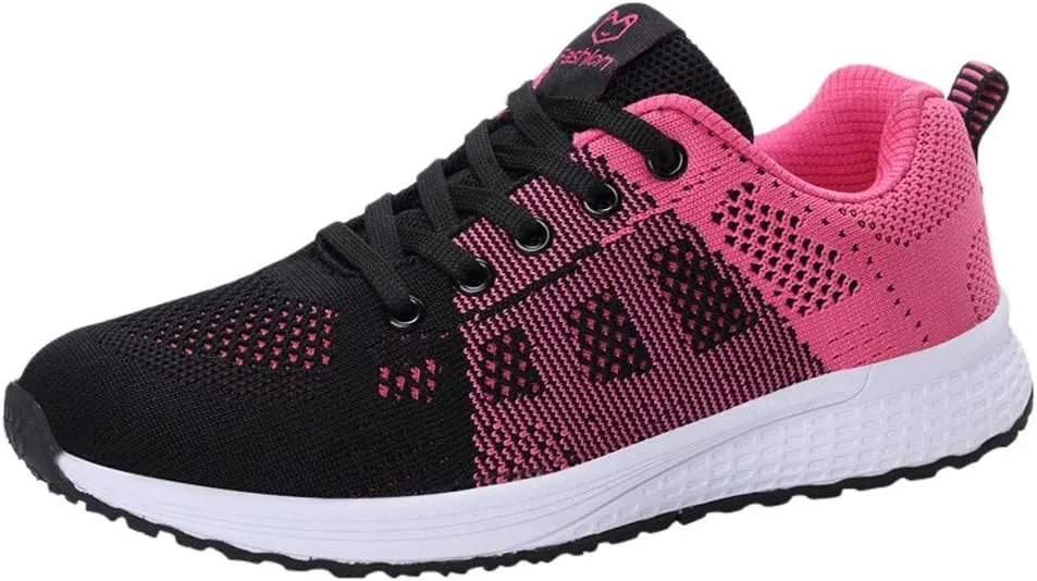 Womens Ladies Walking Running Shoes Slip On Lace-Up Tennis Shoes Womens Slip On Casual Tennis Shoes Walking Sneakers Red Tennis Shoe Cross Trainer Shoe