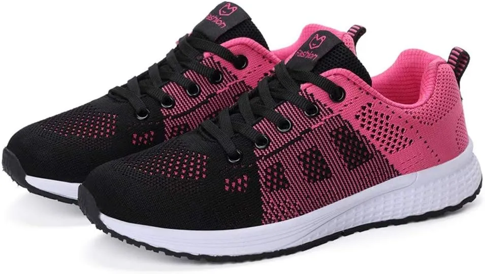 Womens Ladies Walking Running Shoes Slip On Lace-Up Tennis Shoes Womens Slip On Casual Tennis Shoes Walking Sneakers Red Tennis Shoe Cross Trainer Shoe