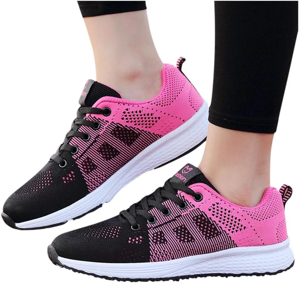 Womens Ladies Walking Running Shoes Slip On Lace-Up Tennis Shoes Womens Slip On Casual Tennis Shoes Walking Sneakers Red Tennis Shoe Cross Trainer Shoe
