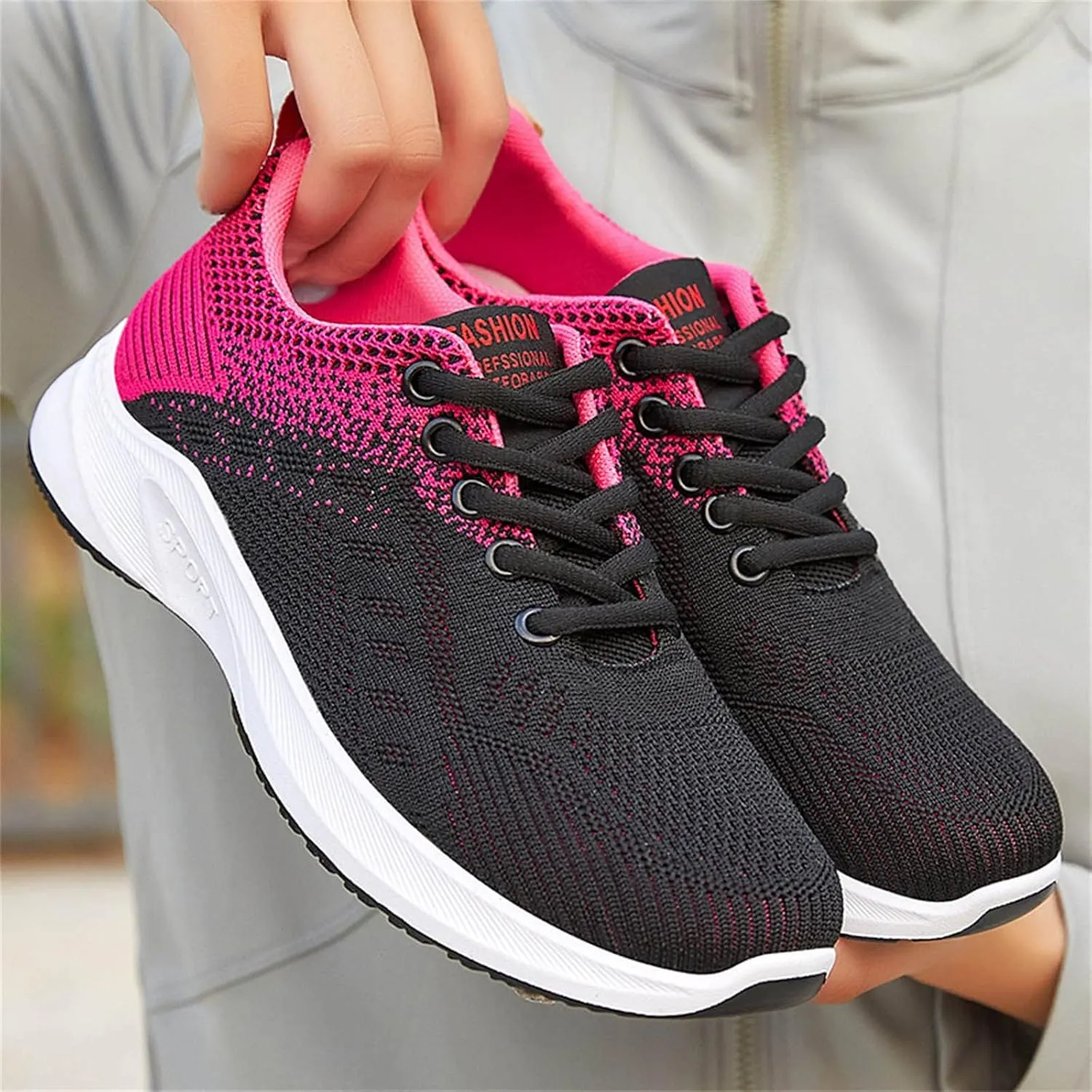 Womens Walking Shoes Lace Up Lightweight Memory Foam Cheer Non Slip Work Shoes Women Walking Shoes Casual Waterproof Sneakers Black Tennis Shoe Cross Trainer Shoe