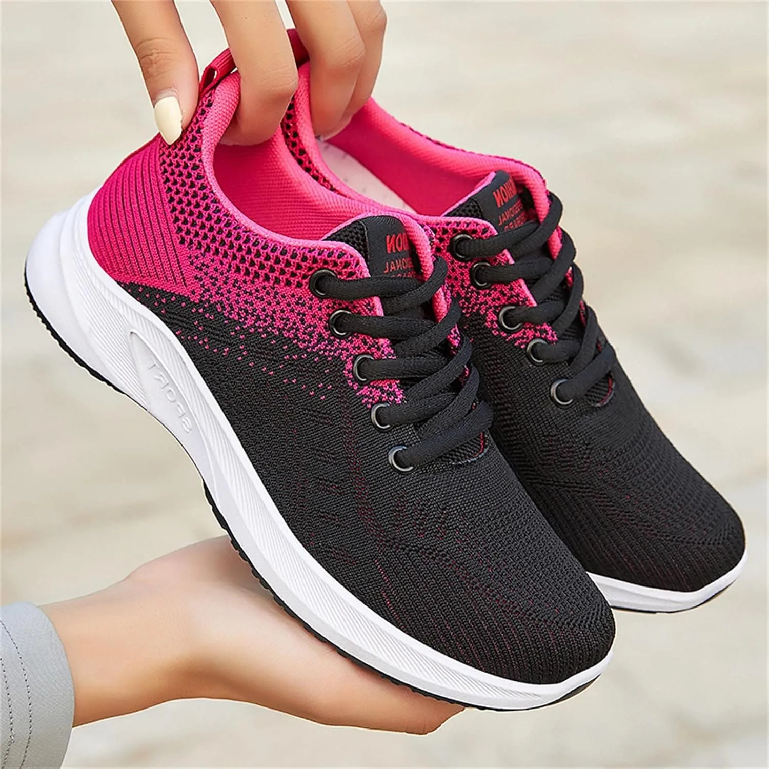Womens Walking Shoes Lace Up Lightweight Memory Foam Cheer Non Slip Work Shoes Women Walking Shoes Casual Waterproof Sneakers Black Tennis Shoe Cross Trainer Shoe